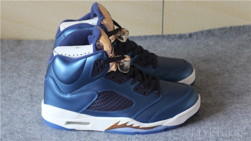 Authentic Air Jordan 5s Olympic Bronze Blue